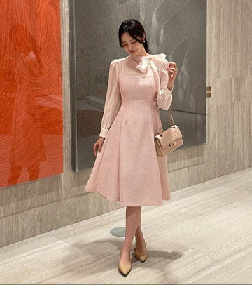 Ramet Tweed Chiffon Tie Flare One Piece